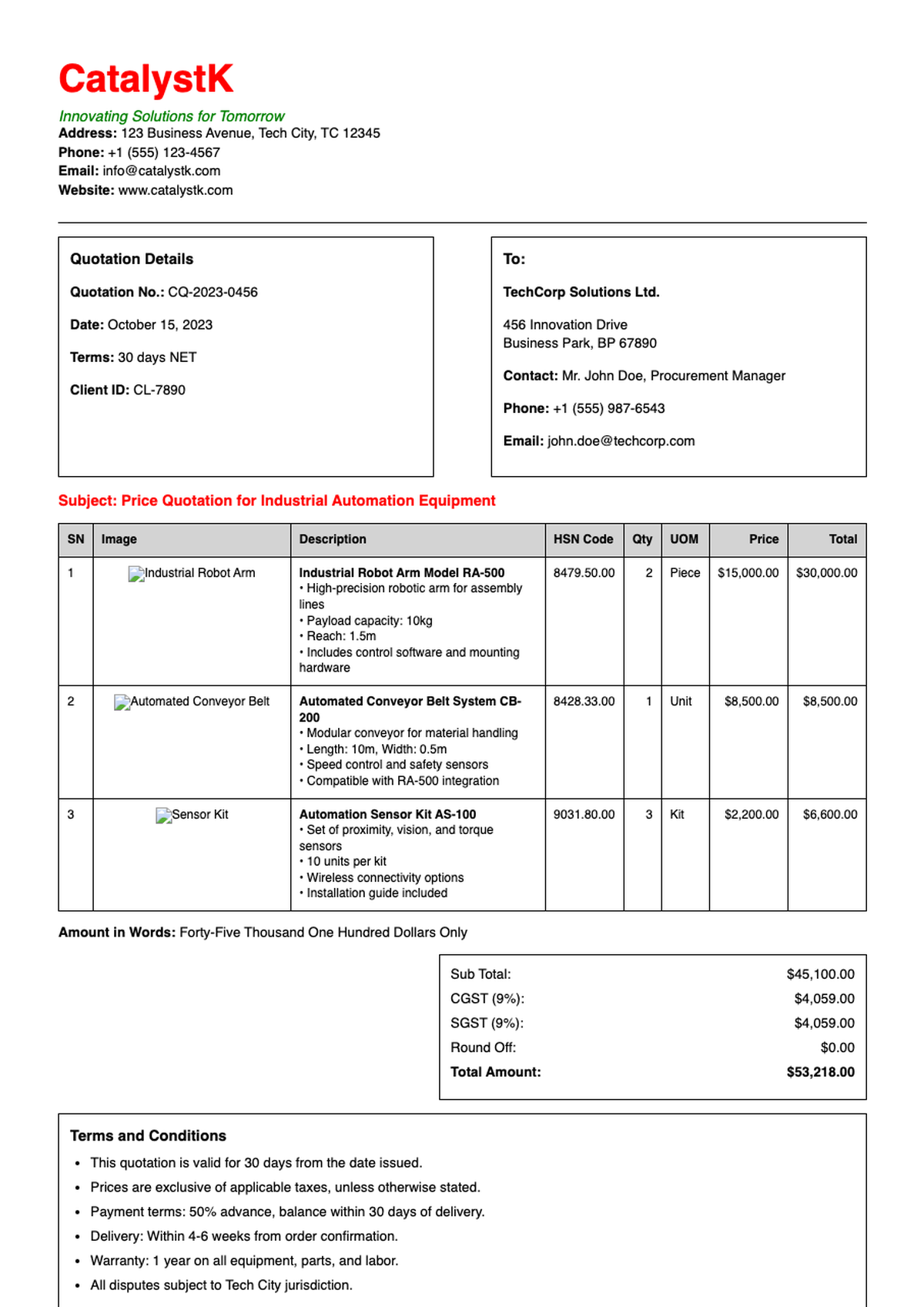 Professional software generated quotation for electrical IoT devices with GST breakdown and brand_variant_2